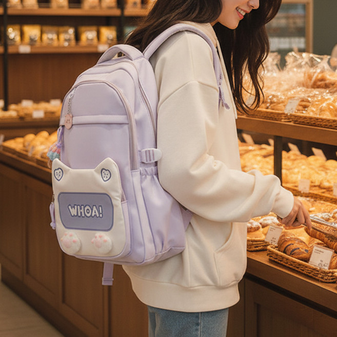 스토리원 U-SSBG051 러블리 캣 쿠션 멀티 포켓 백팩 인형증정