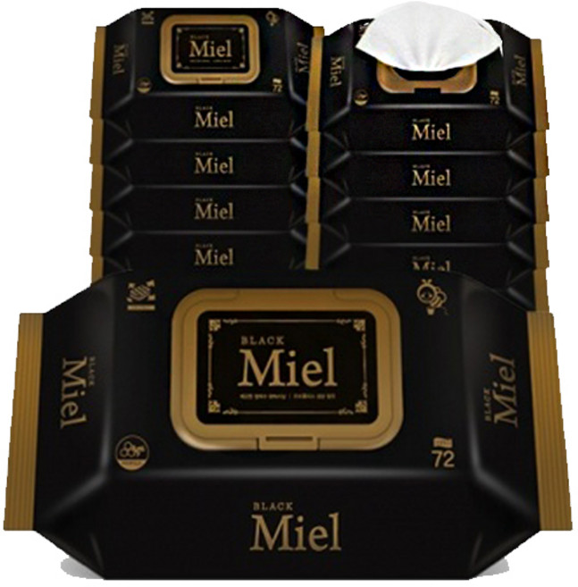 미엘 블랙 엠보싱 물티슈 72매 캡형 도톰한물티슈아기물티슈, 65g, 1개