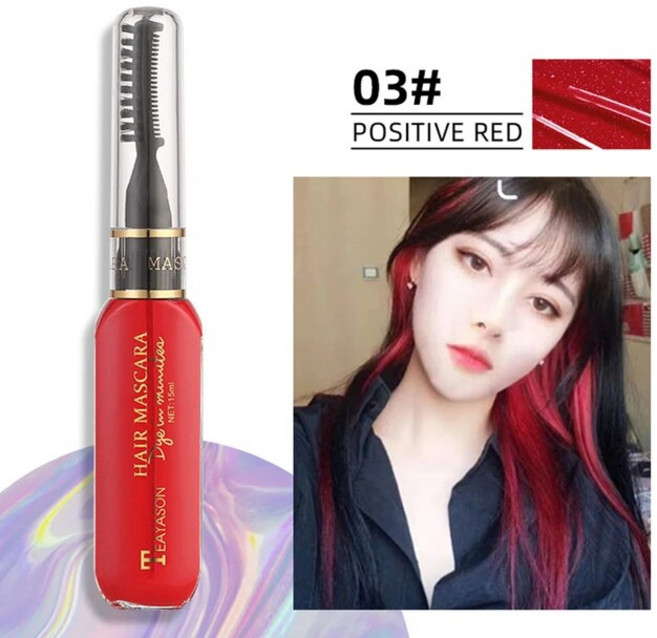 일회용 헤어 임시 컬러 무독성 DIY 마스카라 염색 크림 왁스 블루 그레이 퍼플 13 가지 색상, [06] 빨간, 1개