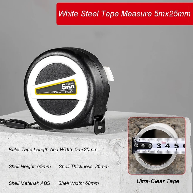 ABS 테이프 측정 톱 강철 너비 당김 눈금자 19-25mm 자동 잠금 3 5 10m 1 개, 02 White 5mx25mm, 01 1 Pcs