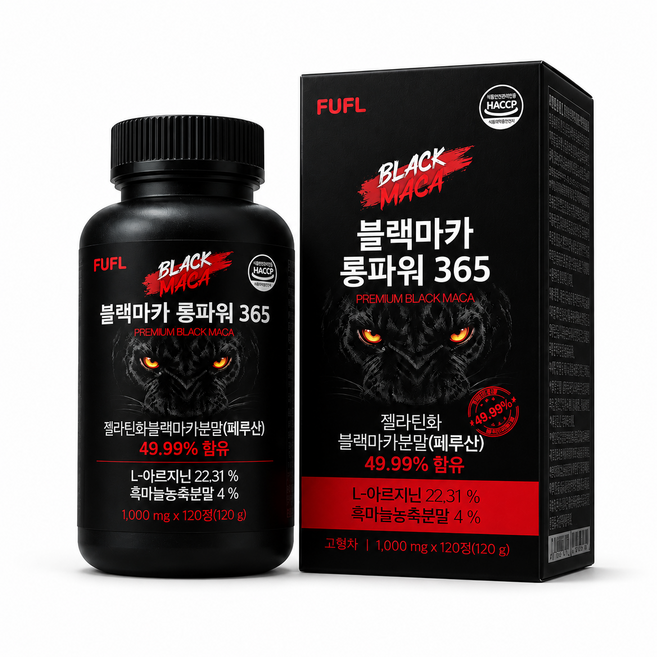 푸플 블랙마카 롱파워 365 1000mg 아르기닌 활력충전 흑삼 흑마늘 비수리, 2개, 120정