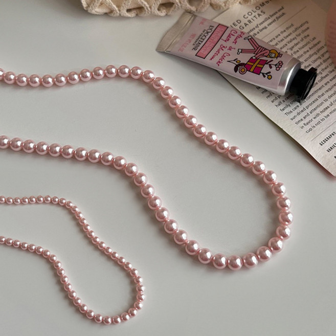 FOSSETTE[포셋] 클래식 핑크 진주 목걸이 / 4mm 6mm 핵진주 혼주 결혼식