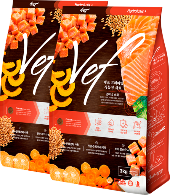 Vef 8free 전연령 강아지 사료, 가수분해연어, 3kg, 2개