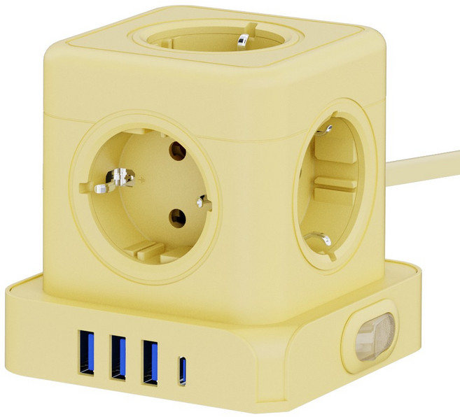 티메코 20W 고속충전 5구 멀티탭 TMC-10 SF코팅 큐브 디자인 C타입 USB 1.8M 전선형, 1개, 옐로우