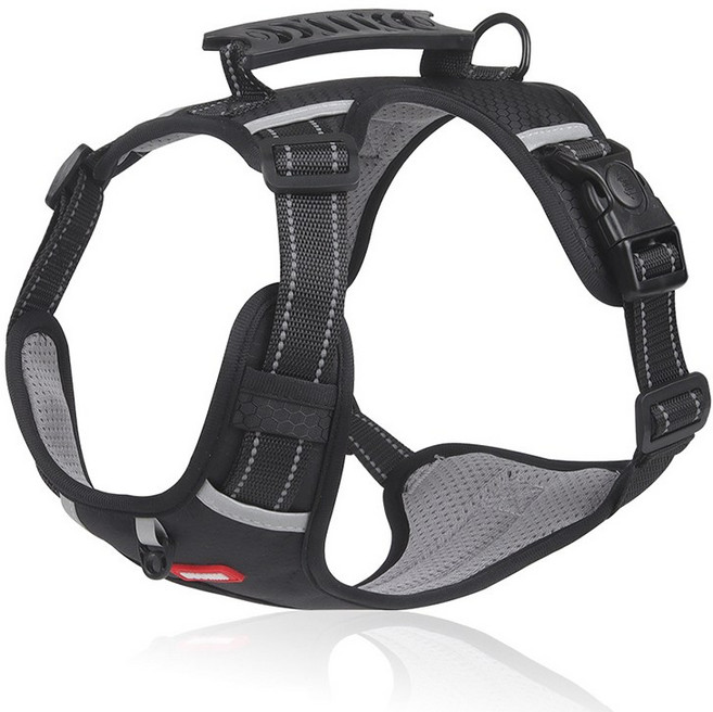 Hengcang 애완 동물 하네스 폭발 방지 대형견 하네스 반사 통근 개 가죽 끈, 1개, 블랙