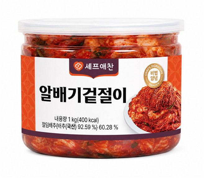 셰프애찬 국산 알배기 배추 겉절이 캔, 2개, 1kg
