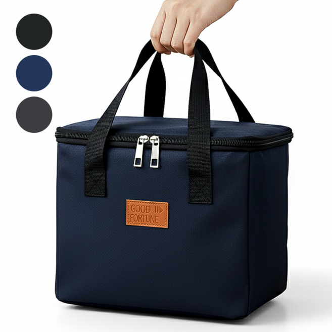 [비소구리] 방수 3중 단열 쿨러 보온 보냉 사각 도시락 가방, 블랙, 1개