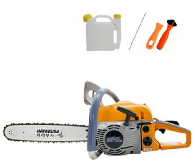 하야부사 고출력 엔진톱 H5200 II 체인톱 46cc EZ스타트 일산캬브레다 기계톱 16인치 가이드바 오일혼합통 야스리 포함, 1개, 16인치 가이드바(40cm)