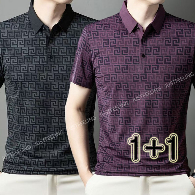 JUSTFEELING 1+1/2벌 남성 반팔티 시원한 여름티 캐주얼 카카넥 반팔 셔츠 배기핏 통기성 좋은 데일리 중년남성 카라티 상의