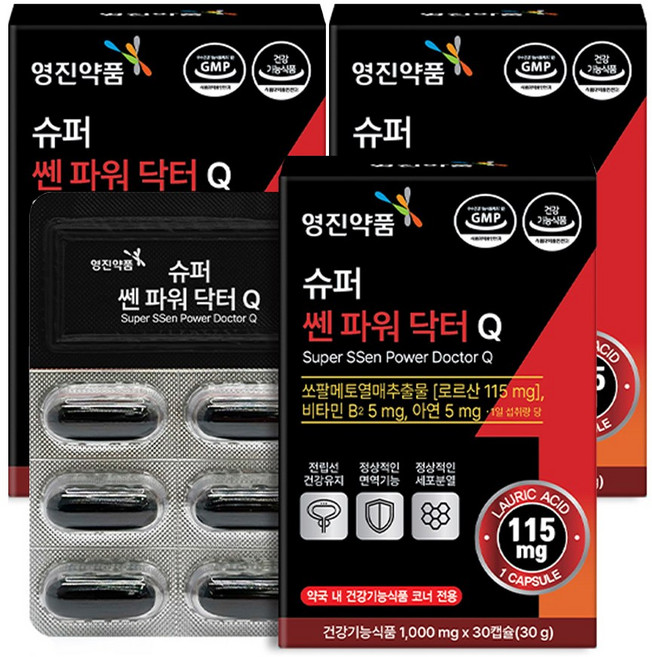 영진약품 슈퍼 쎈 파워 닥터 Q 1000mg x 90캡슐 쏘팔메토 로르산 남성 전립선 건강, 3개, 30정