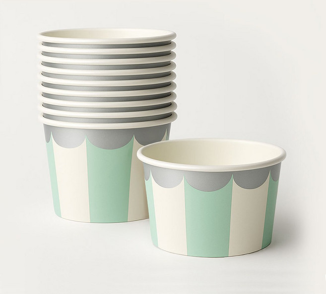 파티팡 올 페이퍼 무코팅 밥 국그릇 세트 [스트라이프 민트] 520ml 일회용 캠핑 식기, 1개, 50개입