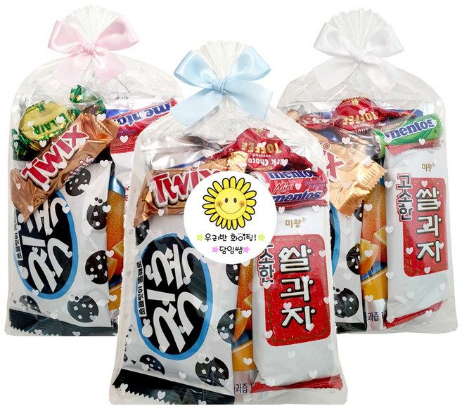 어린이날 크리스마스 수능 달콤한세상 과자선물세트 어린이집생일선물답례품 단체선물 어린이집선물 과자세트 간식 과자 꾸러미 구디백 단체간식 단체선물, 1개, B-3(핑크리본)6가지 구성