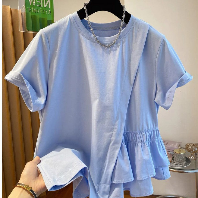 임산부 반팔 티셔츠 여름 레이스 장식 루즈핏 반팔티 캐주얼 빅사이즈 임부 반팔 상의 YLP