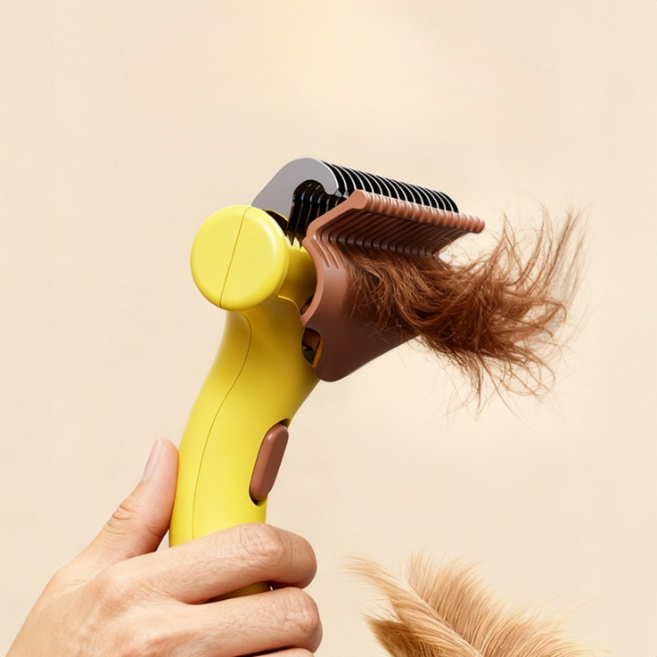 보넬티 원터치 죽은털제거 강아지 빗, 1개, 옐로우