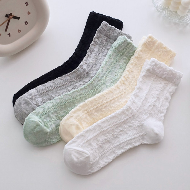 비아워 무압박 블러썸 패션 국산 여성 중목 양말 5켤레 세트