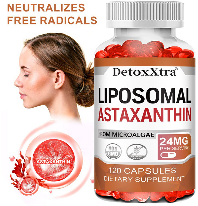 리포좀 아스타잔틴 보충제 24mg 최대흡수 항산화제 눈 피부 관절 건강에 좋으며 유전자변형 아님 글루텐 무첨가, 1개, 120회분