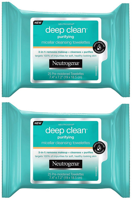 뉴트로지나 딥 클린 퓨리파잉 미셀러 클렌징 타월렛, 25매입, 2개