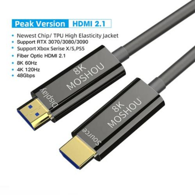 MOSHOU-8K HDMI 2.1 광섬유 케이블 eARC HDR 8K 60Hz 4K 120Hz 소프트 TPU 커버 케이블 Xbox PS5 삼성 QLED TV 앰프용, Peak Version_13m(42.65 ft), Peak Version, 27) Peak Version - 13m42.65 ft