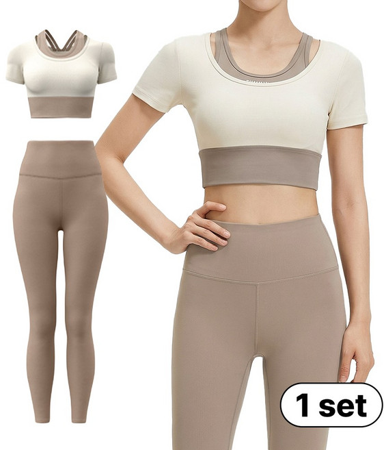 민트스쿨 반팔+레깅스 상하의 2종 세트 요가복 필라테스 헬스 러닝 트레이닝복 투피스