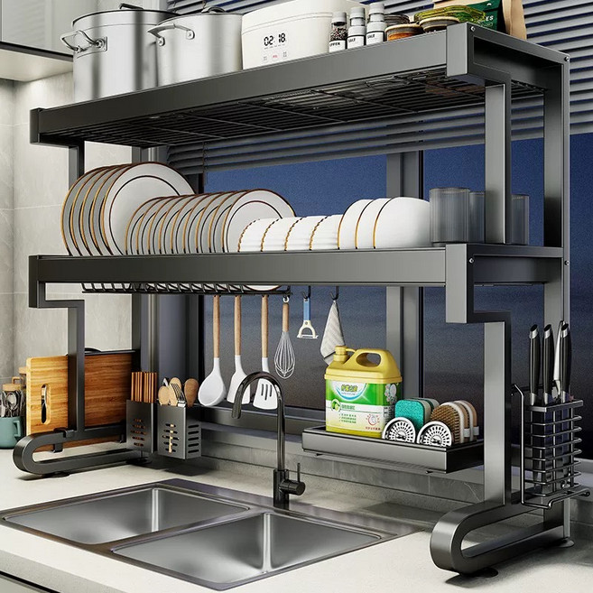 BYOU 올스테인리스 식기건조대 대용량 싱크대 정리선반 기둥식 싱크대선반 무타공, 1개, 86cm, 2단