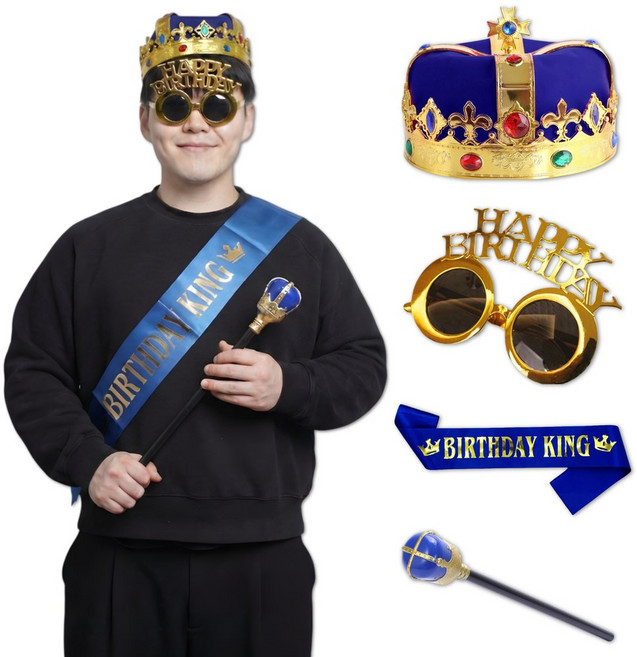 낭만파티 남자 생일 파티 용품 왕관 선글라스 4종 세트, 1세트, 블루+골드 4개