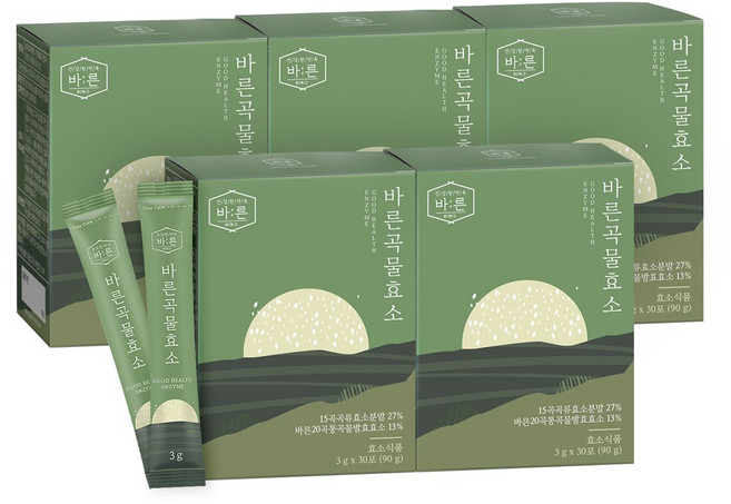 바른 국내산 저분자 발효 곡물효소, 90g, 5박스