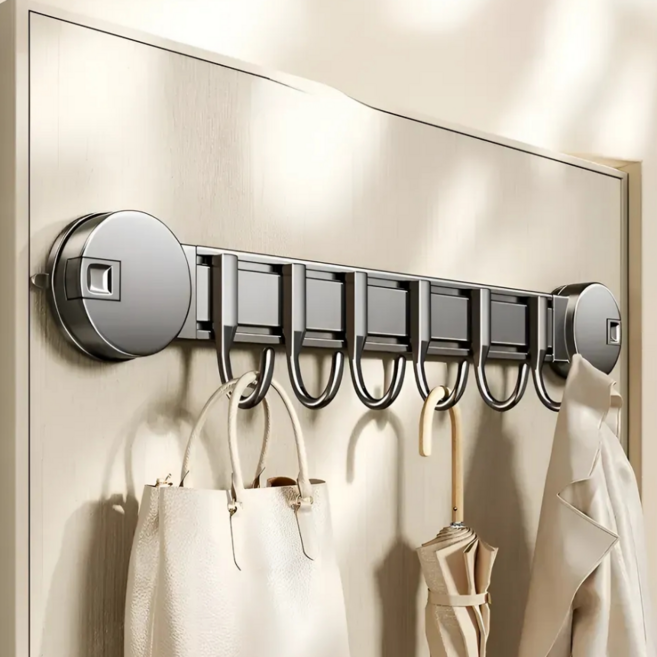 루모코 무타공 진공 흡착식 벽걸이 후크 옷걸이 6구, 다크 그레이, 1개