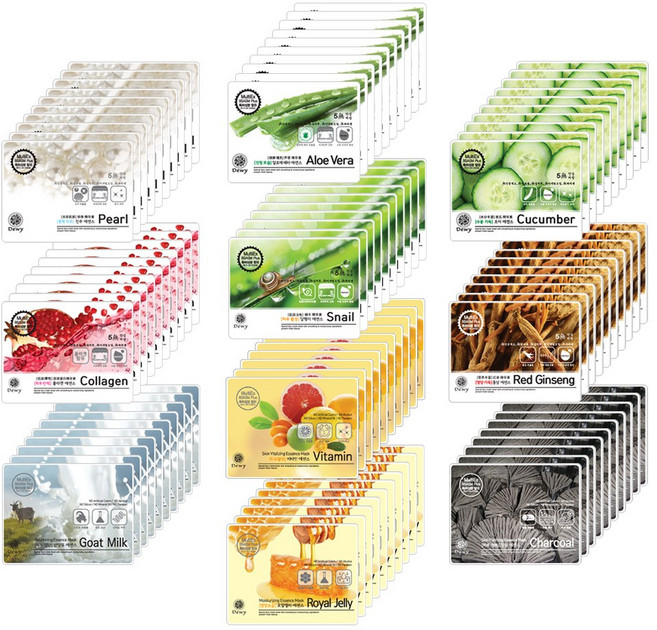 듀이 에센스 마스크팩 100매 25ml/달팽이 콜라겐 알로에베라 오이 홍삼 진주 산양유 로얄젤리 비타민 참숯, 1개