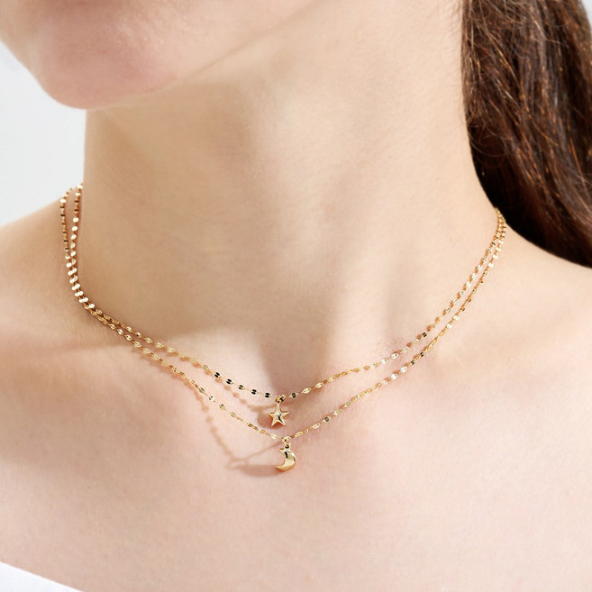 에바주얼이 미니 문 스타 선물 14k 미니 목걸이