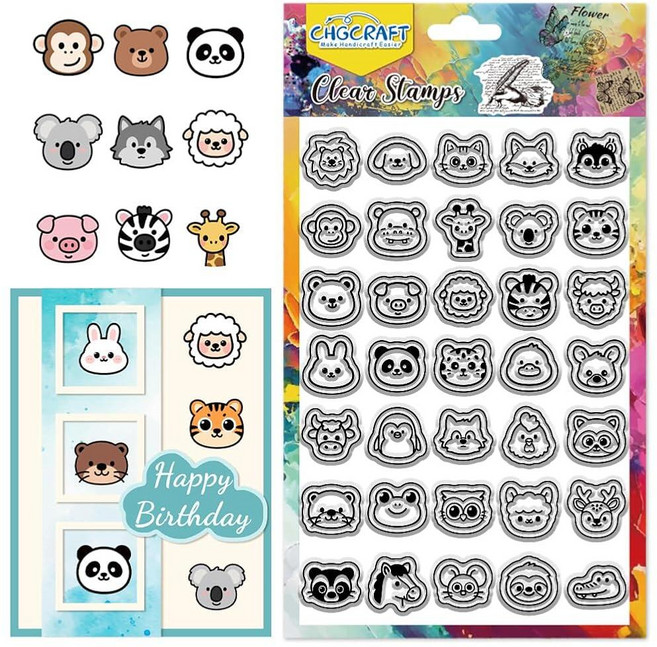 CHGCRAFT 동물 아바타 투명 스탬프 귀여운 동물 미니 아이콘 투명 스탬프 동물 아이콘 실리콘 투명 스탬프 씰 카드 제작 DIY 스크랩북 사진 앨범 장식 10.9 x 16