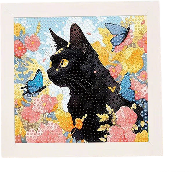 핸드메이드 실내 장식 그림 DIY 다이아몬드 그림 나비 고양이 요소, 1개