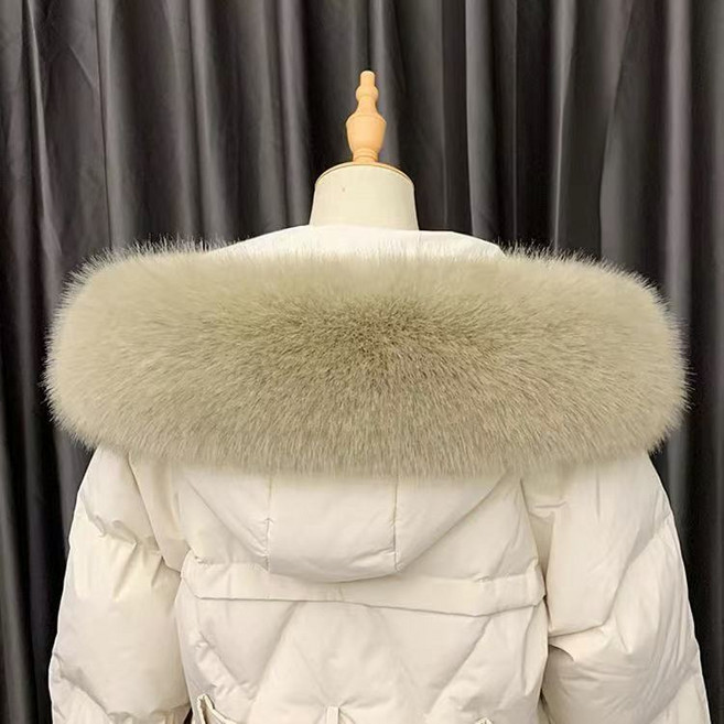 라쿤털 여우털 페이크 교체 패딩 리폼 후드 모자털 폭스퍼, 80cm, 2. 카키색 옷감