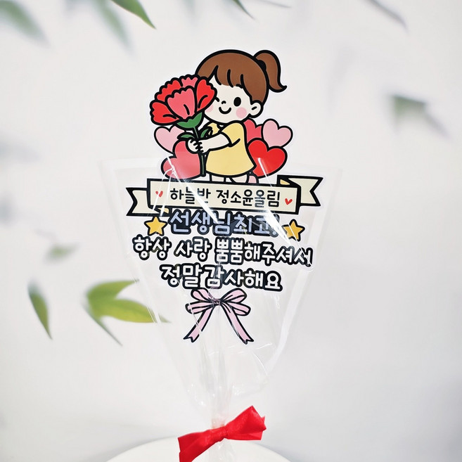 무료배송]써니토퍼 카네이션 스승의날 어버이날토퍼 꽃다발포장, 여아(자유문구), 1개