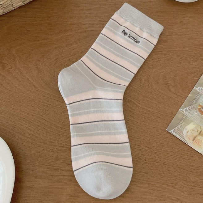 襪子女春夏撞色布標彩色條紋卷邊潮流堆堆襪春秋百搭純棉中筒襪