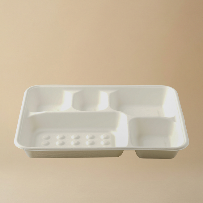 지구사랑 돈가스 5구 펄프용기 사각 도시락 세트, 1개, 100개