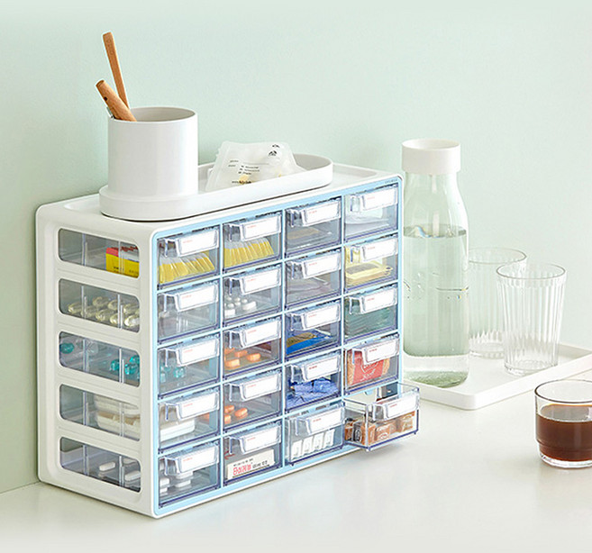 [시스맥스]UP 시스템 멀티박스 소형 20단 데스크정리 사무용품 소품 수납함, 1개, 민트(139740)