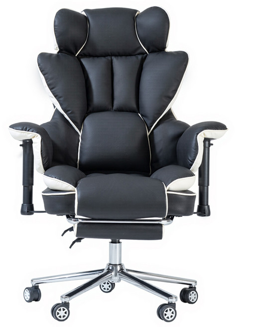 레퓰리 고급 PU가죽 게이밍의자 1인용 리클라이너 각도조절 가능 발받침 내장 사무용 중역의자 게임 업무 휴식 다용도 활용, 블랙