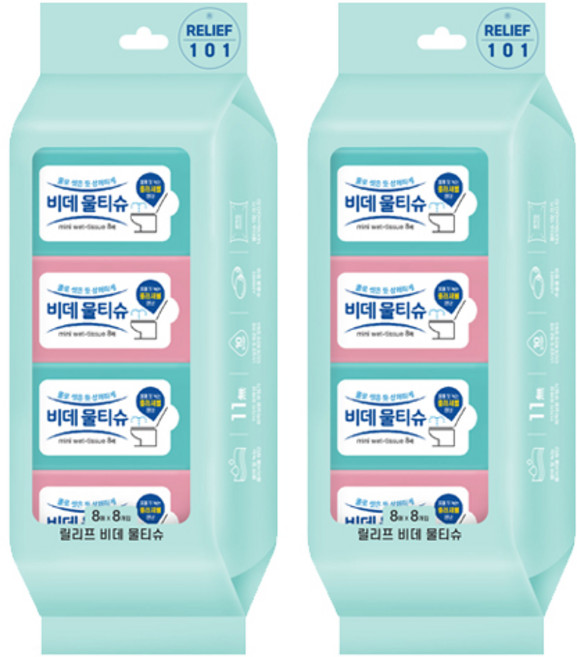 릴리프 휴대용 비데 물티슈, 16개, 8매입, 60g
