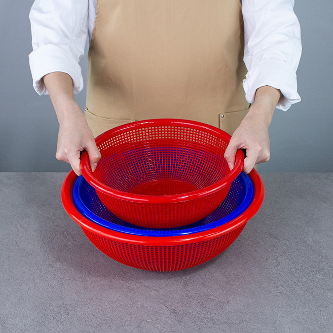 바른부엌 국산 플라스틱 원형소쿠리 업소용 김장 대형소쿠리, 1개, 적색