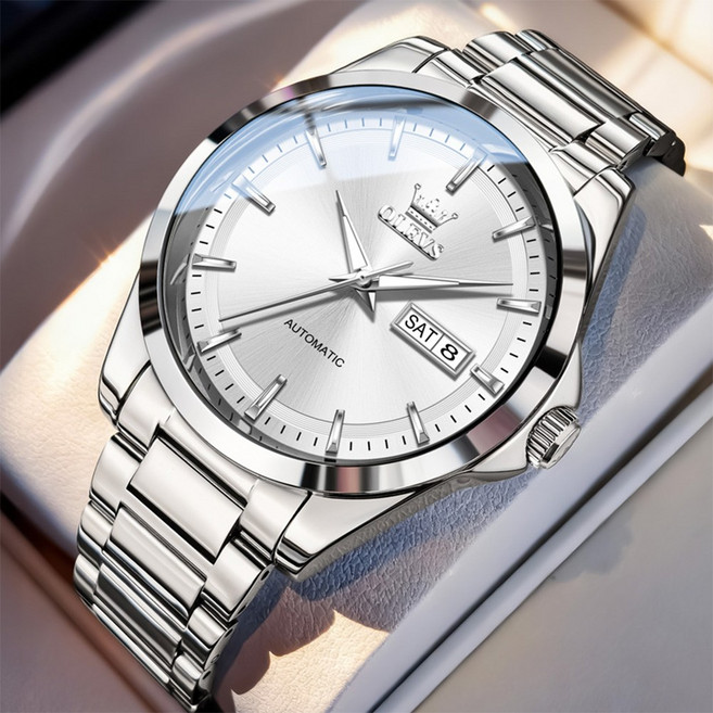 OLEVS 남성 시계 정품 자동 기계식 오토매틱 럭셔리 명품 워터프루프 야광