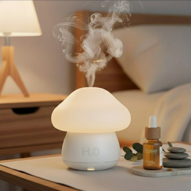 H2O 香菇造型香氛機 霧化燈 七彩燈, 白色, HX-X371