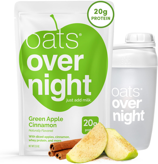 오츠 오버나이트 - 그린 애플 시나몬 (8끼 + 블렌더보틀) Oats Overnight Green Apple Cinnamon - Overnight Oats with 20g Prot, 2.6 온스(9팩), 1개