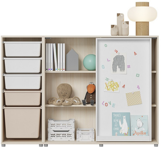 한샘 샘키즈 슬라이딩 수납장 자석보드형 박스 1600, B형:(몸통)크림화이트/(박스)올화이트(B)