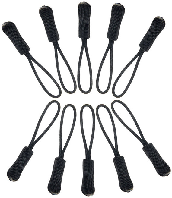 스토비투 지퍼 풀러 고리 손잡이 끈 10pcs 세트, 블랙, 10개