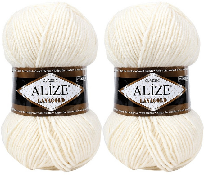 엘리제 마마니트 알리제 라나골드 뜨개실 클래식 단색, 62 아이보리, 2개