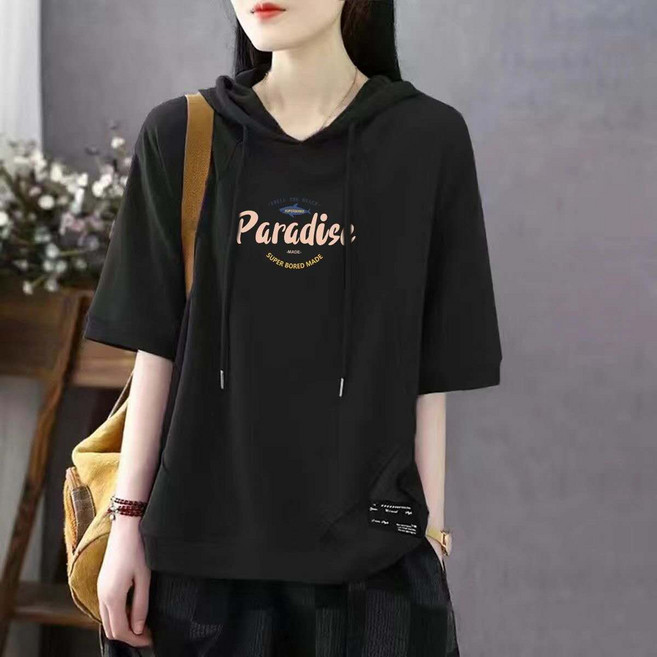 루미빈 여름 순면 루즈핏 후드 반팔 빅사이즈 군살커버 슬림핏 여성 티셔츠