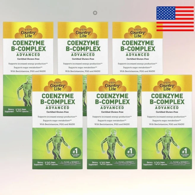 Country Life 코엔자임 B-복합체 어드밴스드 베지 캡슐 120정 코큐텐 6통 - 쿠팡