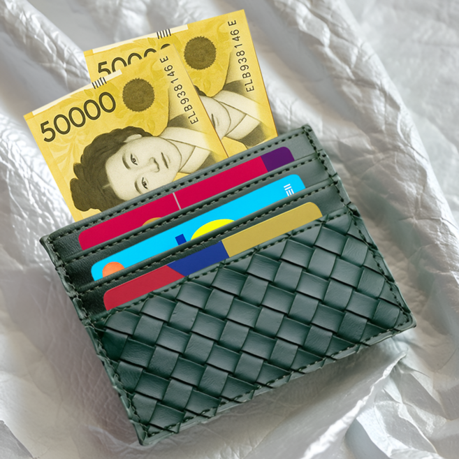 로렌드 남성 그리드 가죽 슬림 카드지갑 7포켓