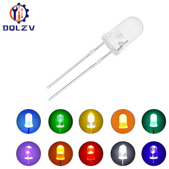 투명 원형 LED 전구 발광 다이오드 F5 밝은 물 녹색 빨간색 흰색 노란색 파란색 5mm, [02] 빨간, [01] 50PCS, 1개