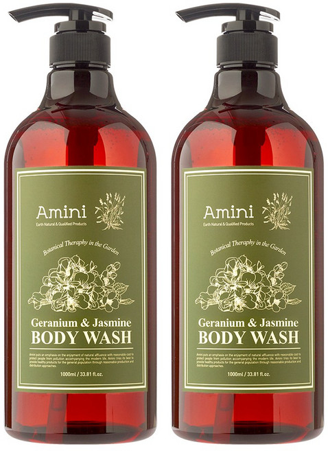 아미니 플라워테라피 바디워시 제라늄 앤 자스민, 1L, 2개